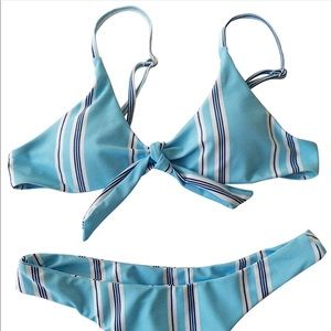 striped tie front knot bikini set